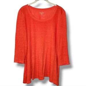 Eileen Fisher Coral 3/4 Sleeves Tunic Top Organic Linen